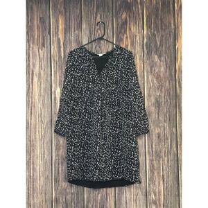 Diane von Furstenberg Dress Womens 10 Black Abstract Print V-Neck Midi Elegant